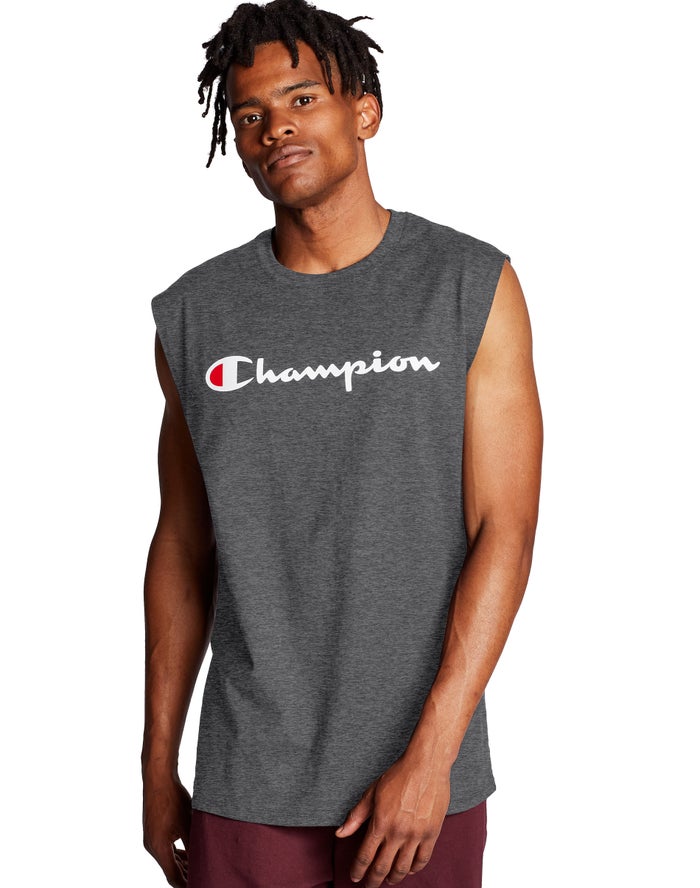 Champion Classic Jersey Script Logo - Miesten TummanHarmaat Hihaton Paita - Suomi 8106429-XS